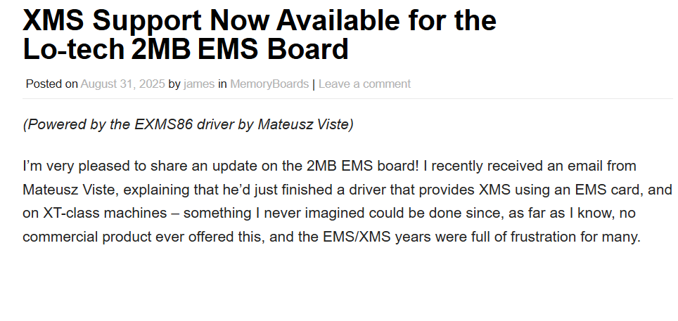 XMS Support for the Lo-tech EMS Board!
